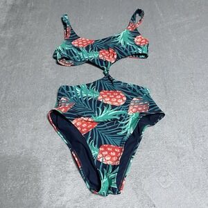 Aerie One Piece‎ Swim Suit Womens Small Pineapple Tropical Cut Out Beach